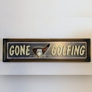 Gone Golfing Wooden Wall Sign  Brown Gray Cream